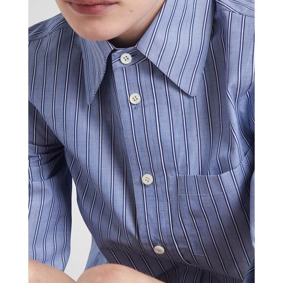 Prada Striped Poplin Blouse Long Sleeve Navy - 42 - Picture 2 of 3